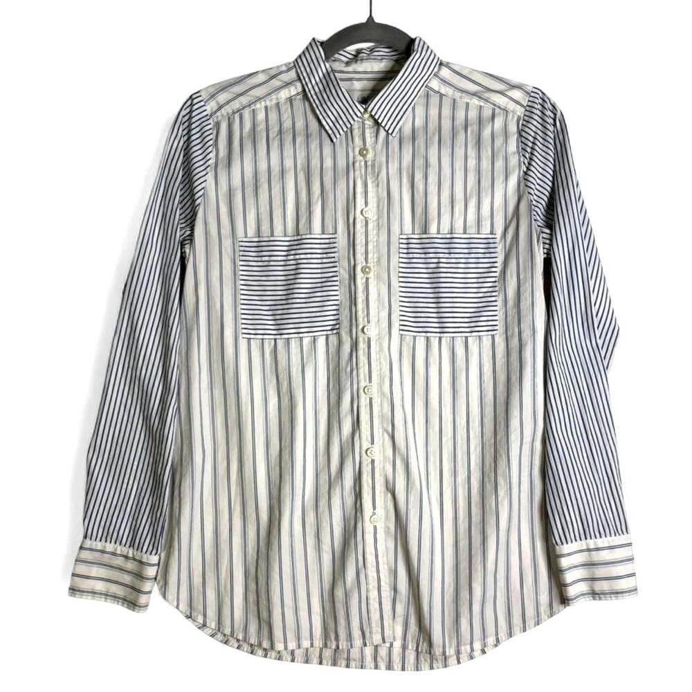 LOFT 100% Cotton Button Down Blue and White Striped Blouse